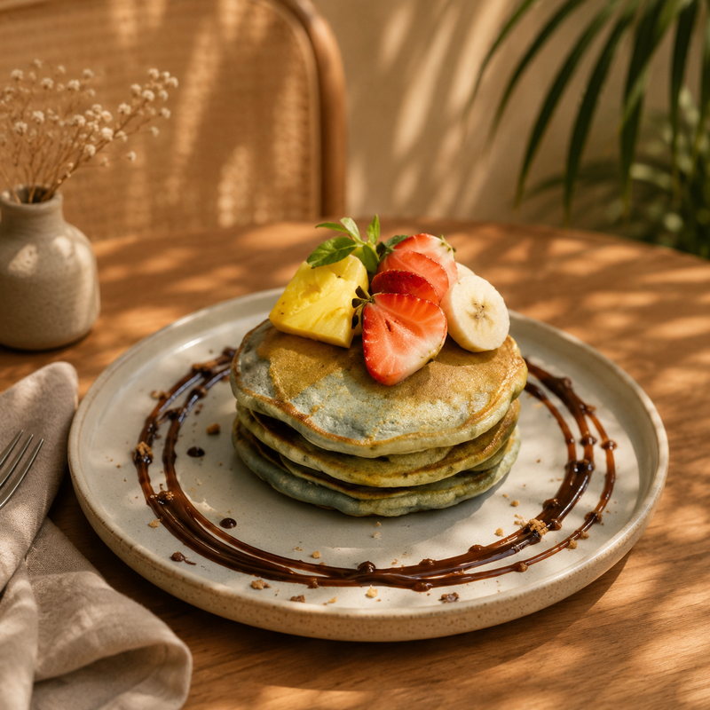 Blue Pancakes con fruta fresca